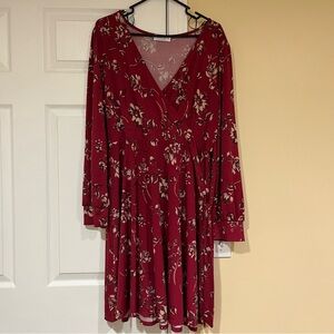 Kaileigh Women’s Size XXL Red Floral Stretch Long Sleeve Wrap Dress Holiday